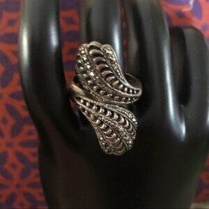 925 Sterling Silver Marcasite Wrap Ring Size 9.5